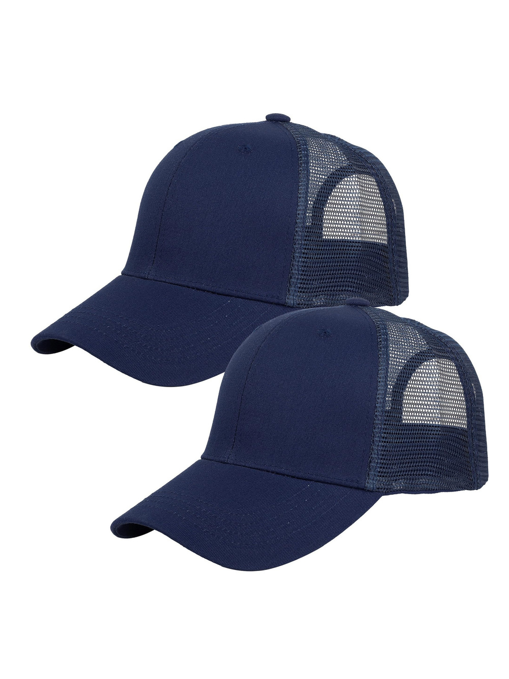 Trucker Hat Baseball Cap Structured Plain Design | 2 Pack, Navy, Navy | Size OS